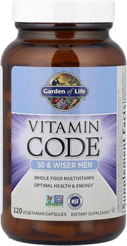 Garden of Life Vitamin Code Raw Multivitamin for Men 50 Plus bottle, 120 capsules.