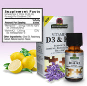 Nature's Answer Vitamin D3 and K2 Liquid Drops Lemon 15ml supplement facts and directions