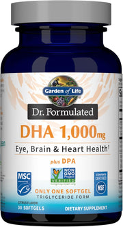 Garden of Life Dr. Formulated DHA 1000mg Fish Oil bottle, Citrus, 30 softgels.