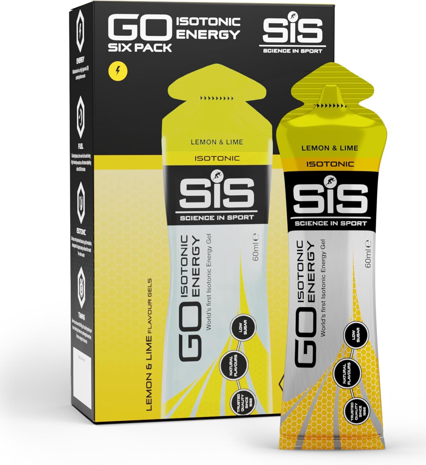 SIS Science in Sport GO Isotonic Energy Gel Lemon Lime, 6-pack box.