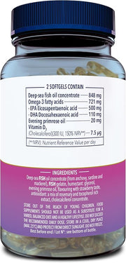 Supplement facts label for Minami Kids MorEPA with EPA, DHA, and Vitamin D3.