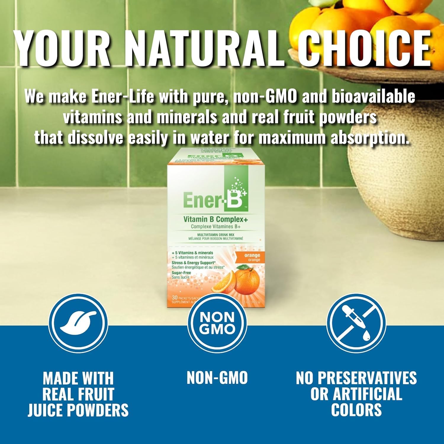 Ener-B+ Sugar Free Orange Vitamin B Powder Mix - 30 Sachets