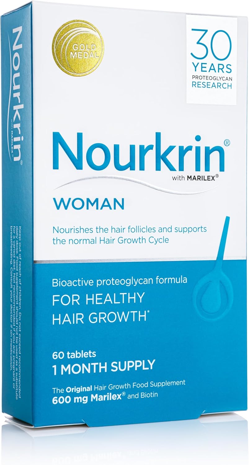 Nourkrin Woman Hair Support Supplement box, 60 tablets, on white background.