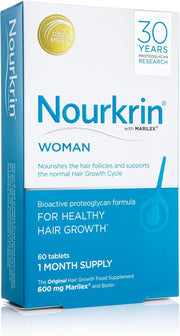 Nourkrin Woman Hair Support Supplement box, 60 tablets, on white background.