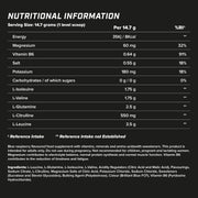 Supplement facts & ingredients image: XTEND Original BCAA Powder Blue Raspberry Ice supplement facts ingredients tub powder 444g 30 servings