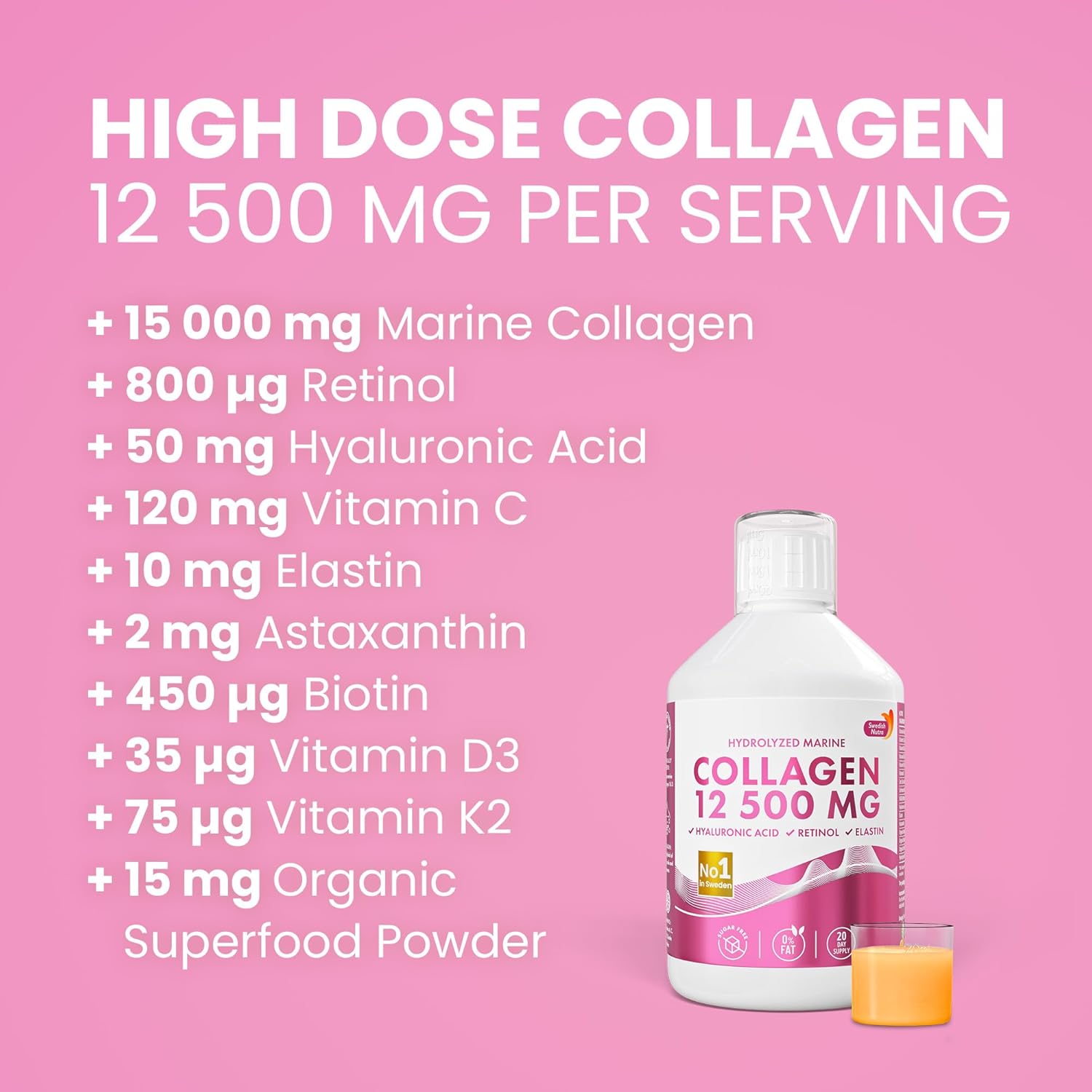 Swedish Nutra Marine Collagen liquid fruit 500ml daily routine use
