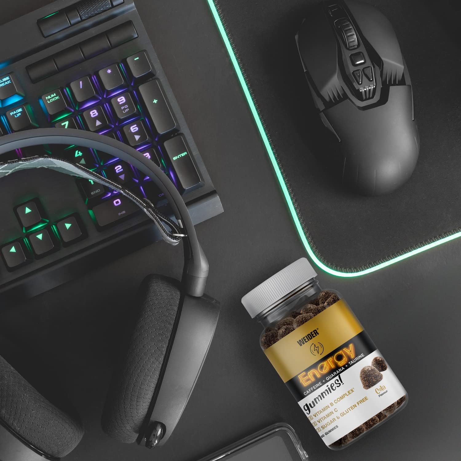 WEIDER Energy Gummies – Cola Flavour | 80 Gummies | Caffeine + Guarana + Taurine + B Vitamins