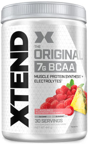 Front image: XTEND Original BCAA Powder Raspberry Pineapple tub powder 441g 30 servings