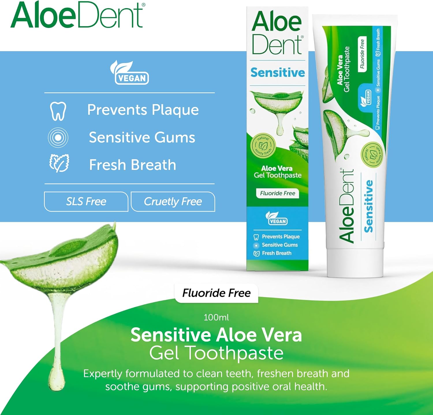 Aloe Dent Aloe Vera Sensitive Toothpaste Fluoride Free - 100ml