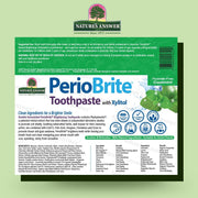 PerioBrite Toothpaste packaging with Natures Answer logo on a green background