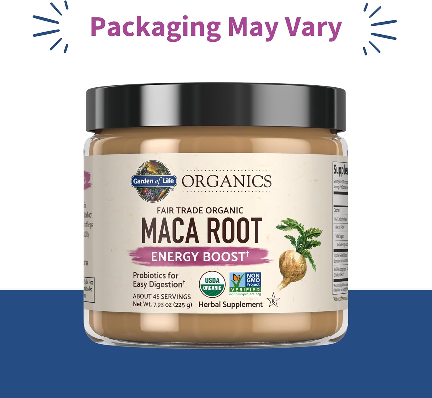 Garden of Life Organics Maca Root Powder pouch, 225g. packaging may vary.