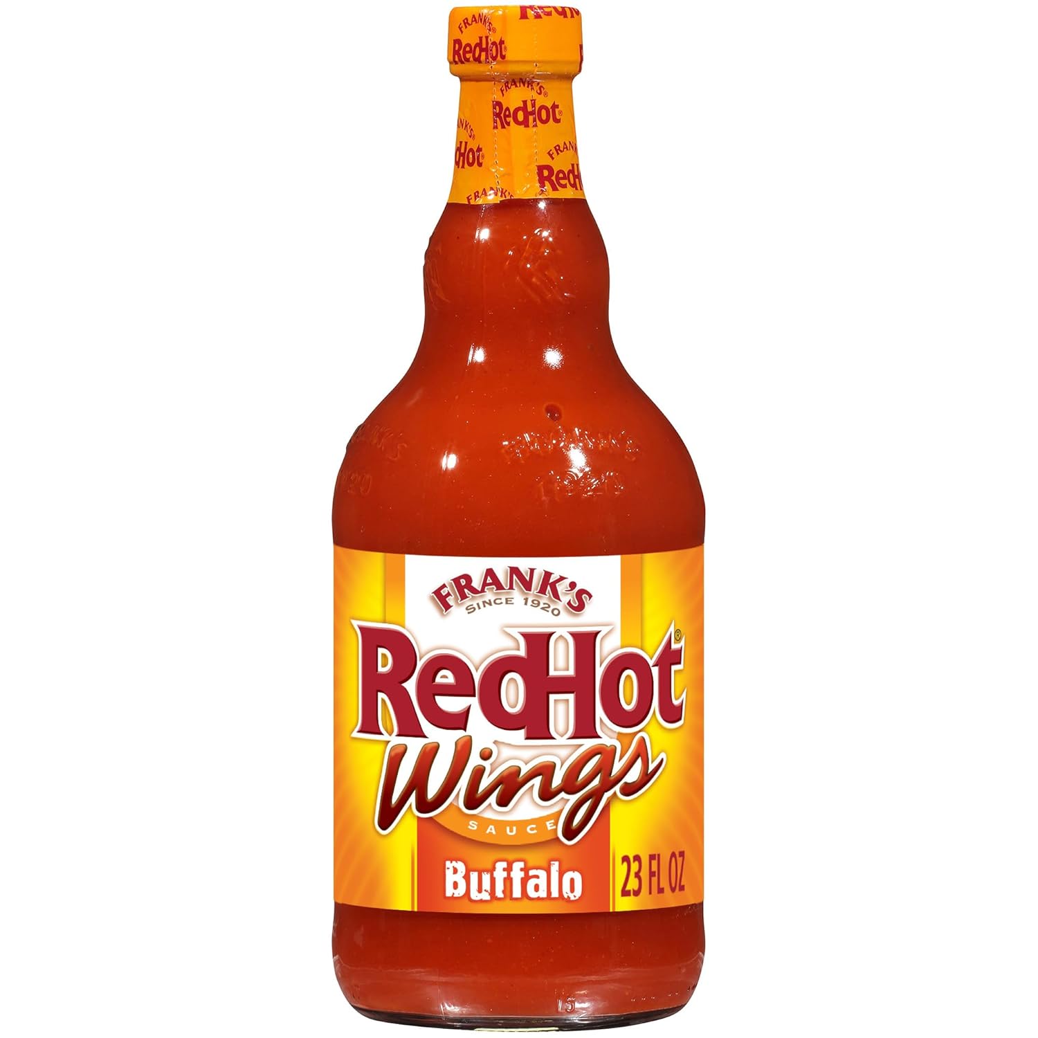 Front image: Franks RedHot buffalo wings sauce bottle cayenne pepper sauce 680ml