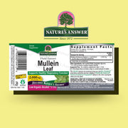 Natures Answer Mullein Leaf supplement label on a yellow background