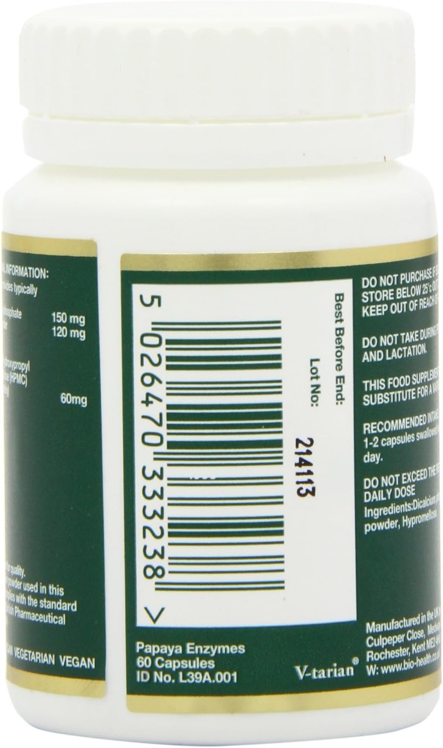 Bio-Health Papaya Enzymes capsules bottle barcode 60 capsules