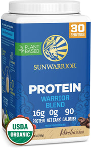 Sunwarrior Organic Plant-Based Protein Powder tub, mocha flavour 750g.