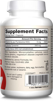 Jarrow Formulas N-Acetyl Tyrosine 350 mg Amino Acid Supplement – 120 Capsules Supplement Facts & barcode panel
