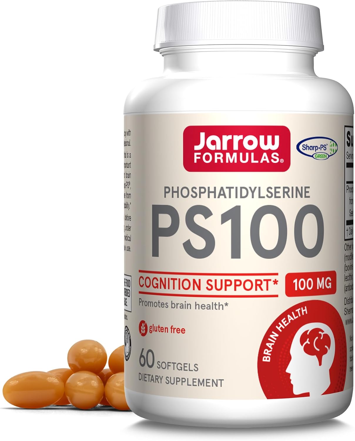 Front Image: Jarrow Formulas PS100 phosphatidylserine 100mg softgels 60 count front packaging bottle
