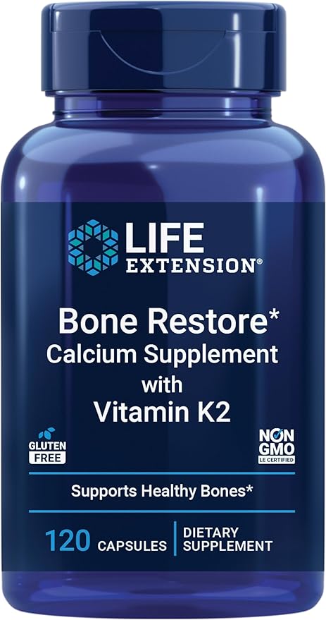 Life Extension Bone Maintain with Vitamin K2 dietary supplement bottle, 120 capsules.