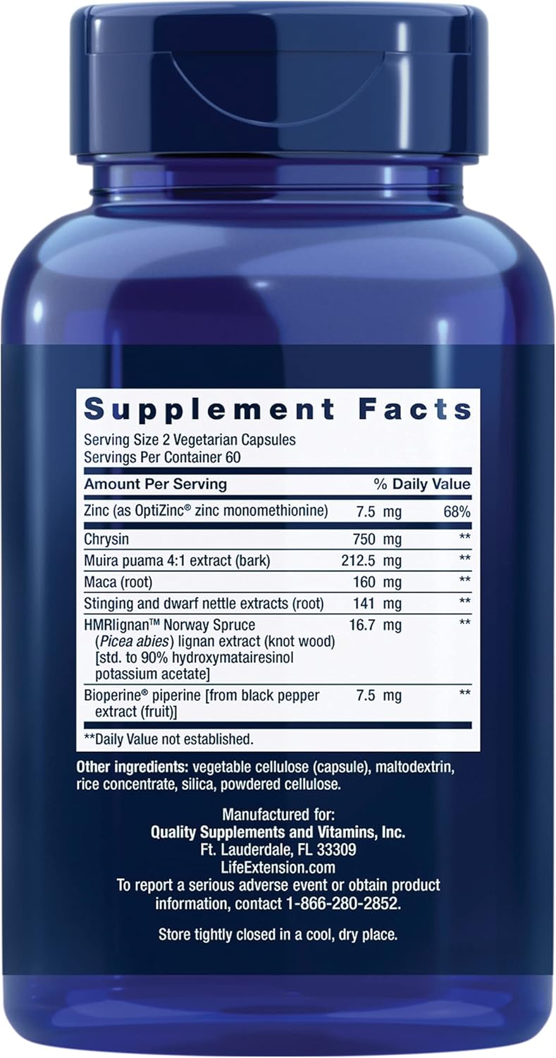 Supplement facts label for Life Extension Super Miraforte herbal and zinc formula.
