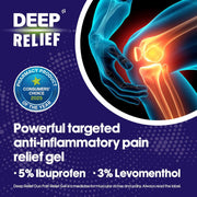 Deep Relief Duo Pain Relief Gel tube packaging ibuprofen and levomenthol gel 30g topical application image