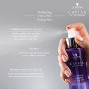 Alterna CAVIAR Volume Mist showing ingredients and directions.