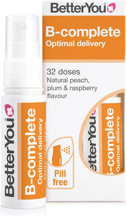 BetterYou B-Complete Oral Spray bottle & box, Peach Plum Raspberry, 15ml.