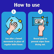 Pack of Anusol Soothing and Cleansing Wipes, 30 count, on how to use.