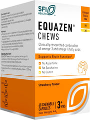 Box of SFI Health Equazen Chews with strawberry flavor on a white background