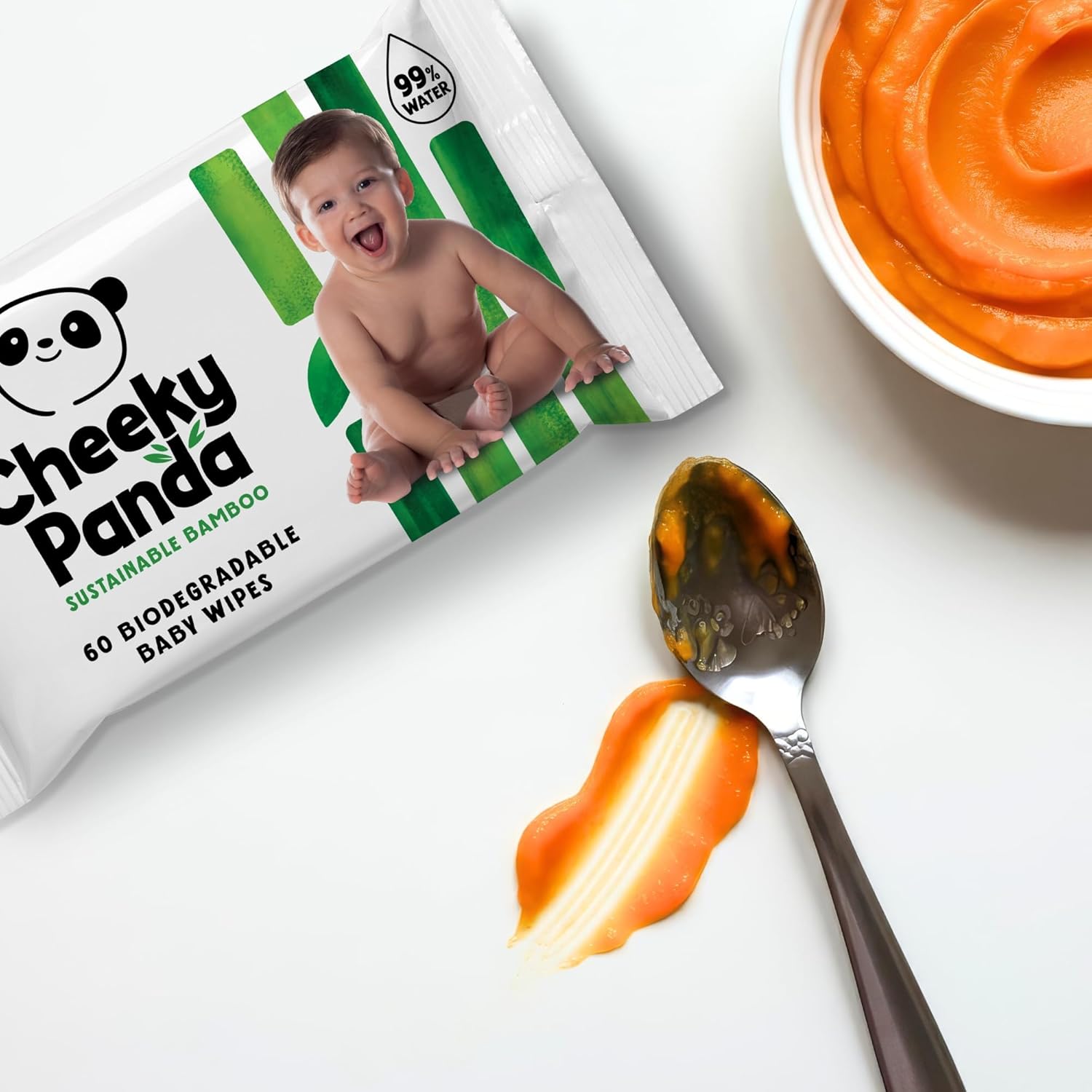 The Cheeky Panda Bamboo Baby Wipes - 99% Water, Sensitive Skin - 60 Wipes