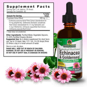Nature’s Answer Echinacea Goldenseal supplement facts 60ml back label on a white background