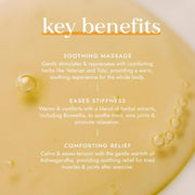 Key benefits of a soothing massage with herbal extracts on a yellow background