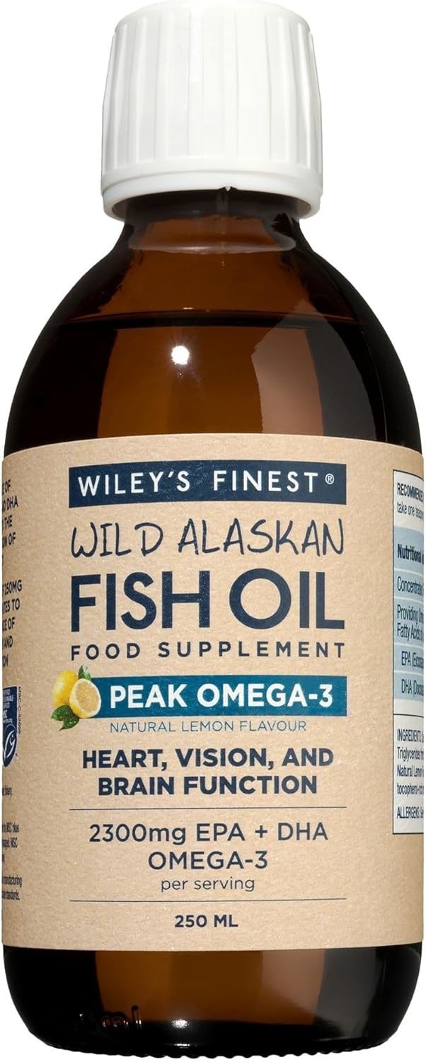 Wiley's Finest Peak Omega-3 liquid fish oil natural lemon flavour bottle 250ml