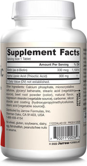 Supplement Facts & Barcode Image: Jarrow Formulas Alpha Lipoic Sustain 300mg 120 tablets supplement facts and ingredients