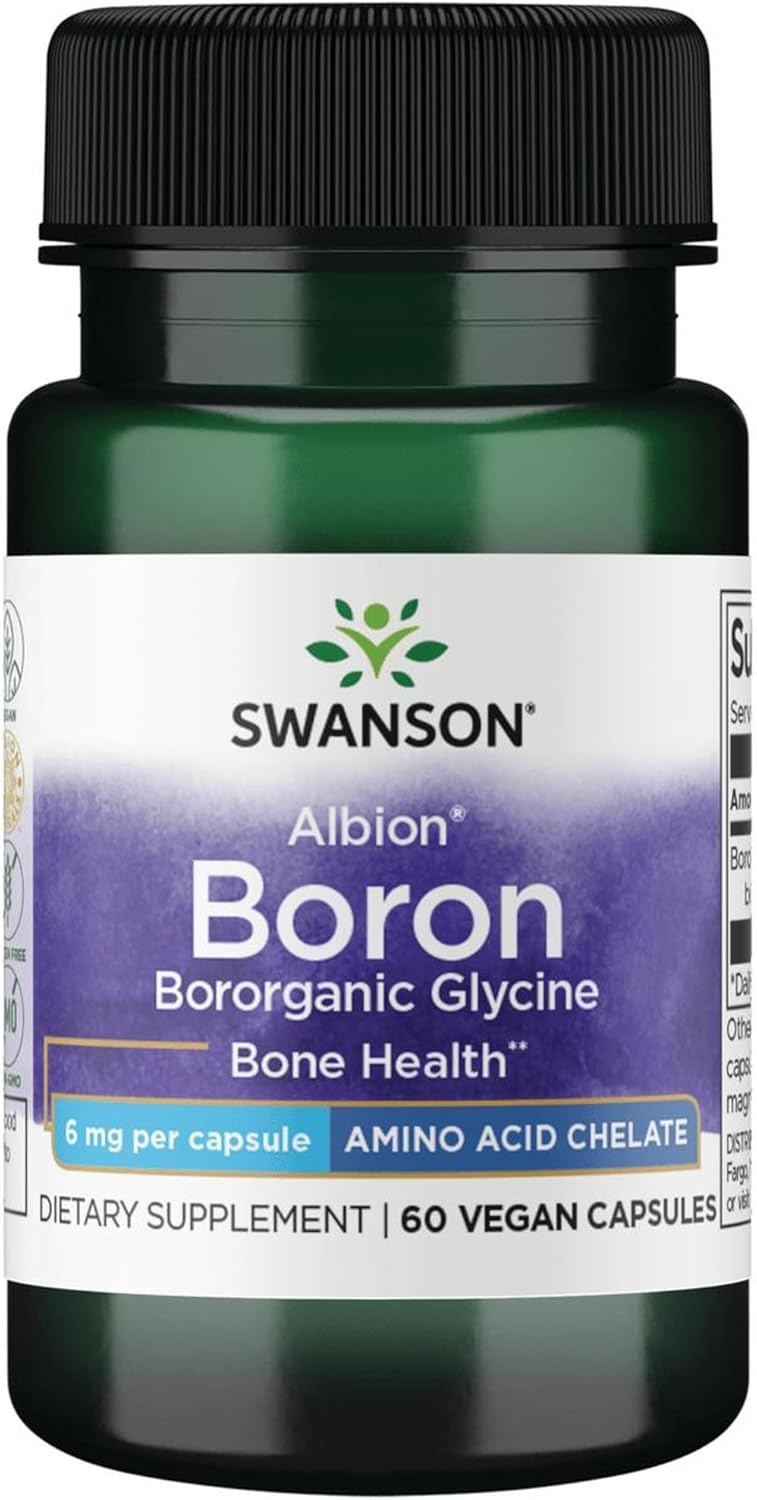 Swanson Albion Boron | Bororganic Glycine | Bone Health Support | 6 mg per Capsule | 60 Vegan Capsules