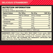 Nutrition information label for a delicious strawberry product with red and black border.