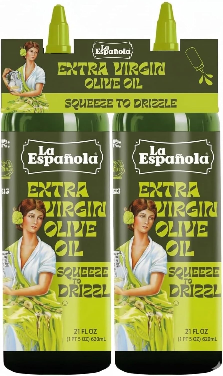 Front image: La Española extra virgin olive oil squeezy bottle twin pack 2 x 620ml