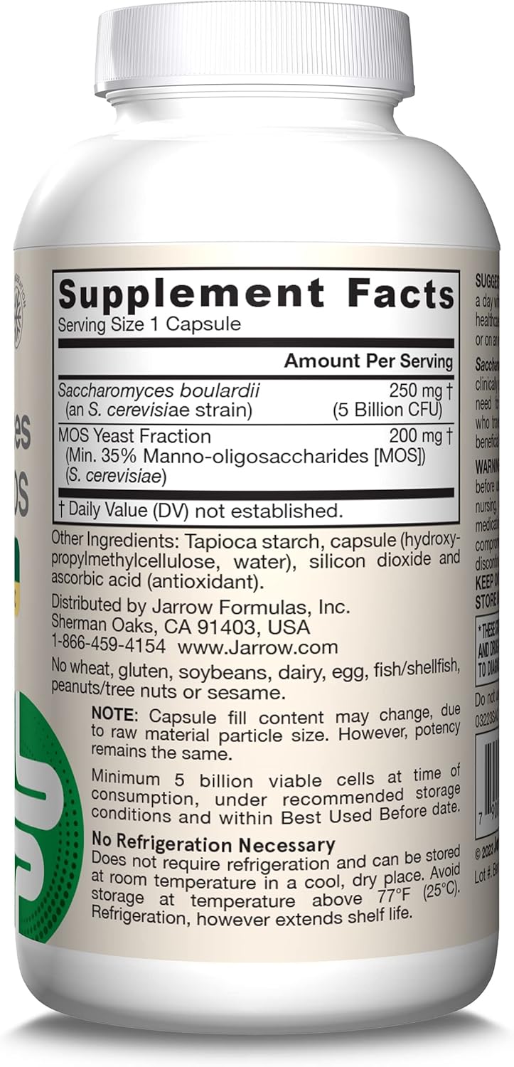 Supplement Facts Image: Jarrow Formulas Saccharomyces Boulardii MOS supplement facts ingredients capsules