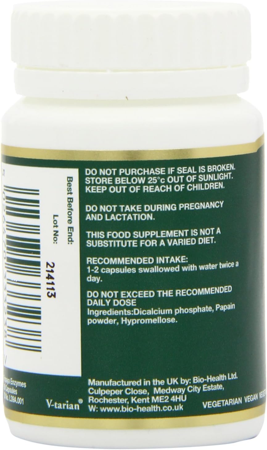 Bio-Health Papaya Enzymes supplement facts capsules 60 capsules