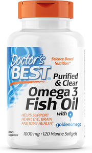 Doctor's Best Purified & Clear Omega 3 Fish Oil with Goldenomega, 1,000 mg, 120 Marine Softgels