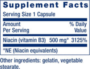 Life Extension Vitamin B3 Niacin 500mg supplement facts label