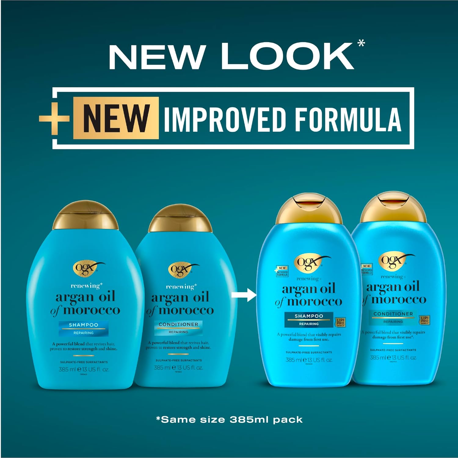 OGX Renewing Argan Oil of Morocco Shampoo - 385ml. Old & new packaging.