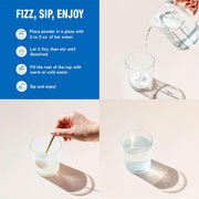How to Use: Powder fizzing in a glass of water.