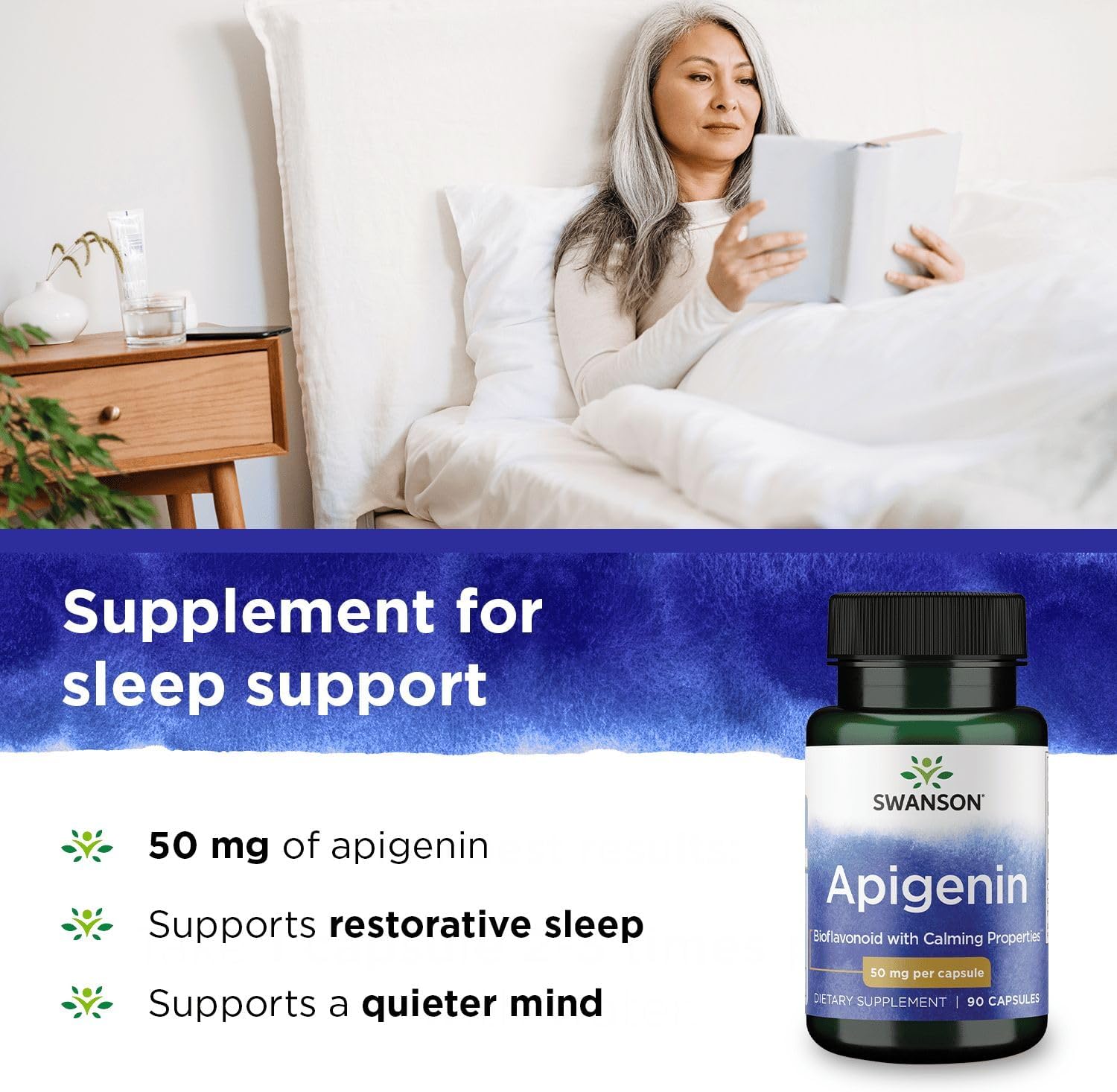 Swanson Apigenin 90 Capsules | 50 mg Bioflavonoid | Calming & Relaxation Support