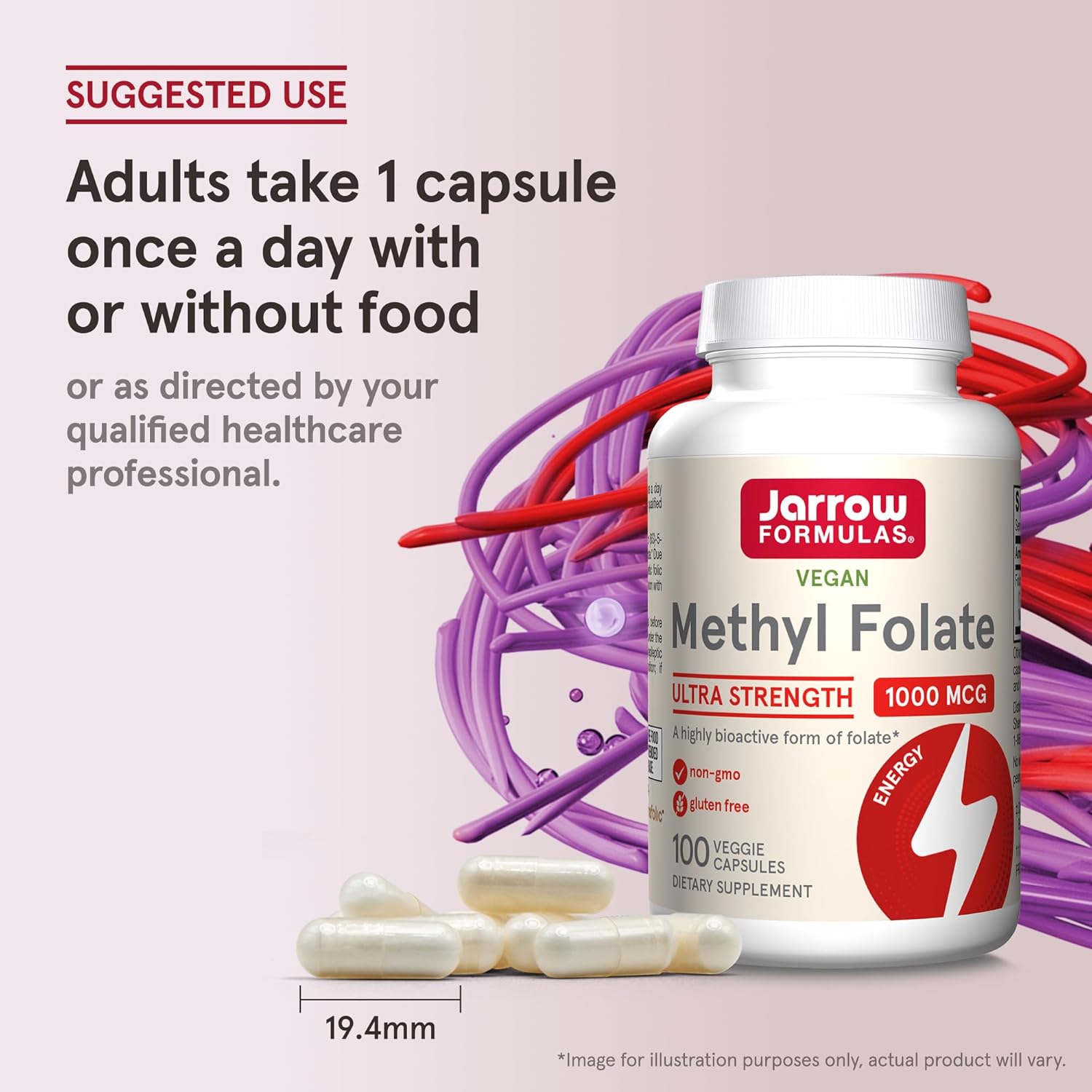 Jarrow Formulas Methyl Folate – 1000 mcg, 100 Veggie Capsules