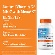Doctor's Best Natural Vitamin K2 MK-7 with MenaQ7, bottle packaging, unflavoured, 45mcg, 60 or 180 veggie capsules, daily dietary supplement use