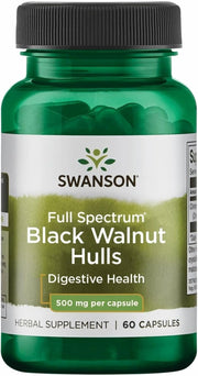 Swanson Full Spectrum Black Walnut Hulls supplement bottle on a white background