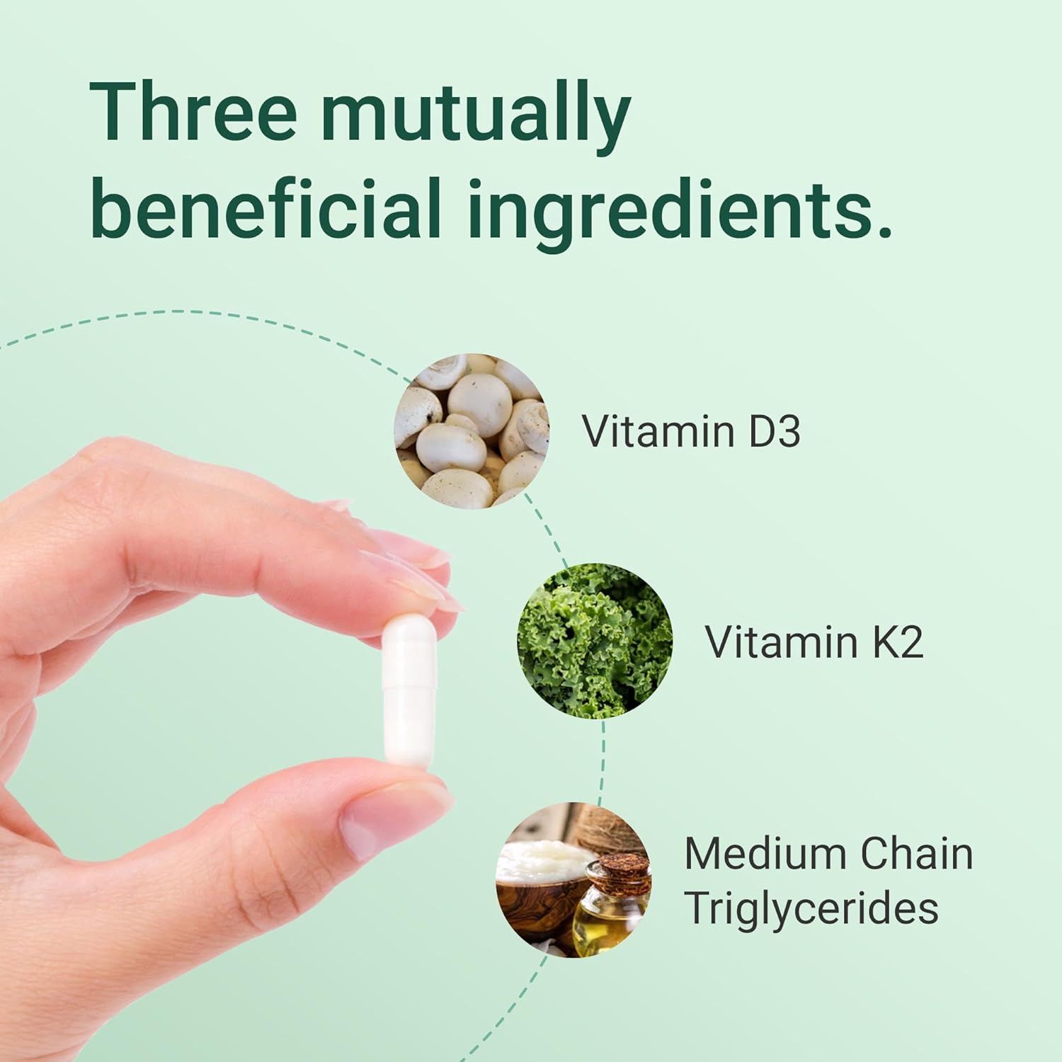 Hey Nutrition Vitamin D3 & K2 MK-7 with MCT Oil - 60 Capsules