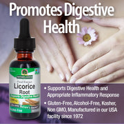Nature's Answer Licorice Root extract bottle with promotional text about digestive health.