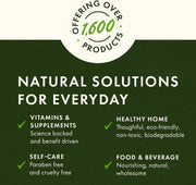 Promotional graphic for a company offering natural solutions with text on a green background.