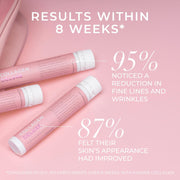 Collagen Deluxe product with text on a pink background about results within 8 weeks.